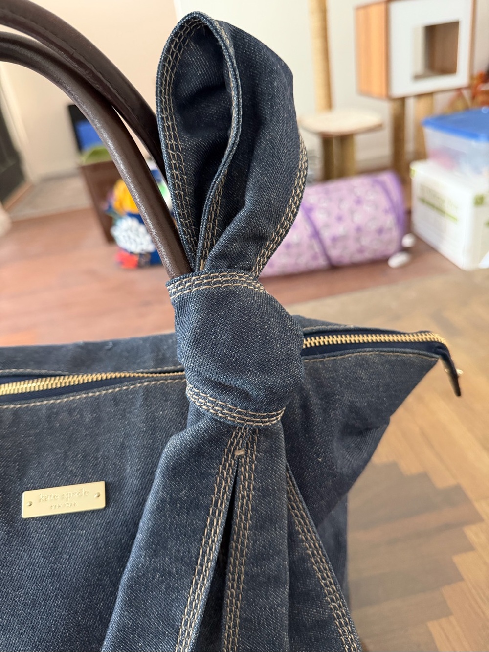 kate spade Denim Bow-Accent Shoulder Bag - Picture 3 of 9